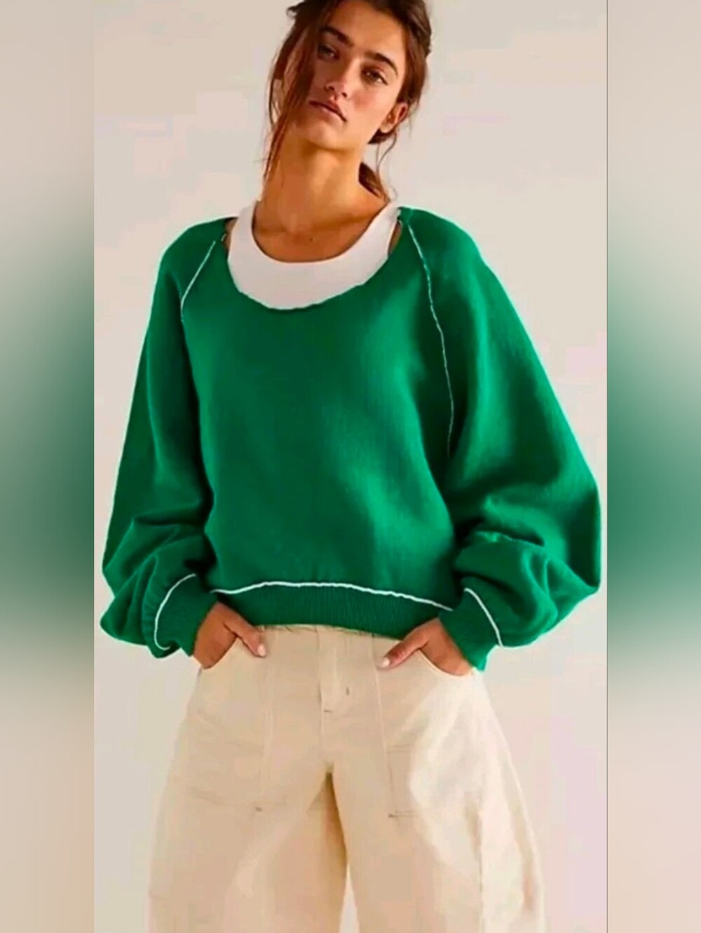 FREE PEOPLE MIdnight Pullover Sweater Green Grass Medium Oversize NWT$158 *Rare*